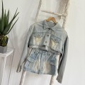 Denim Cropped Jacket + High-Waisted Skirt Set
